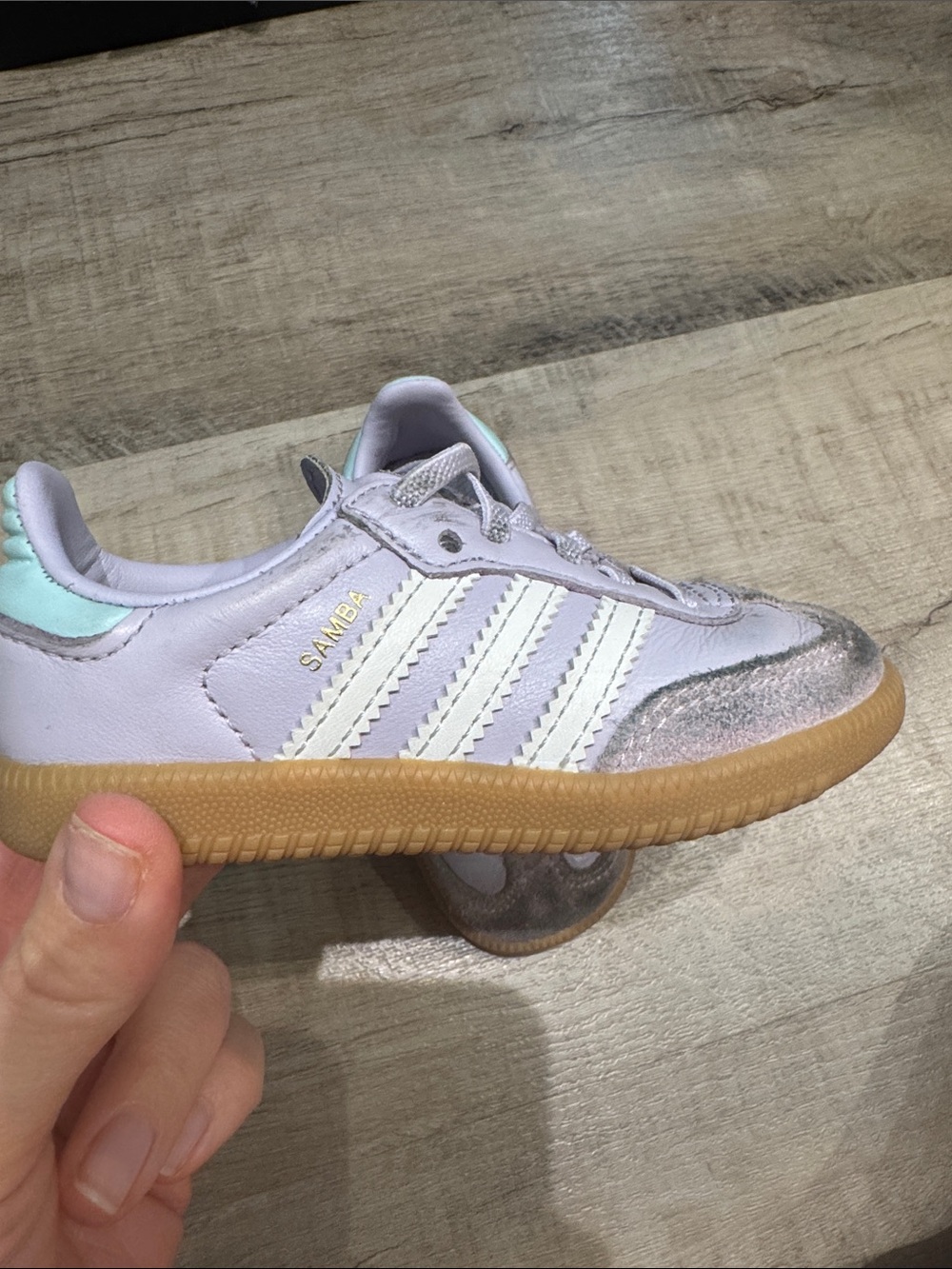 Adidas samba Kids Lace-Up Sneakers in Lavender and Mint - Picture 6 of 7